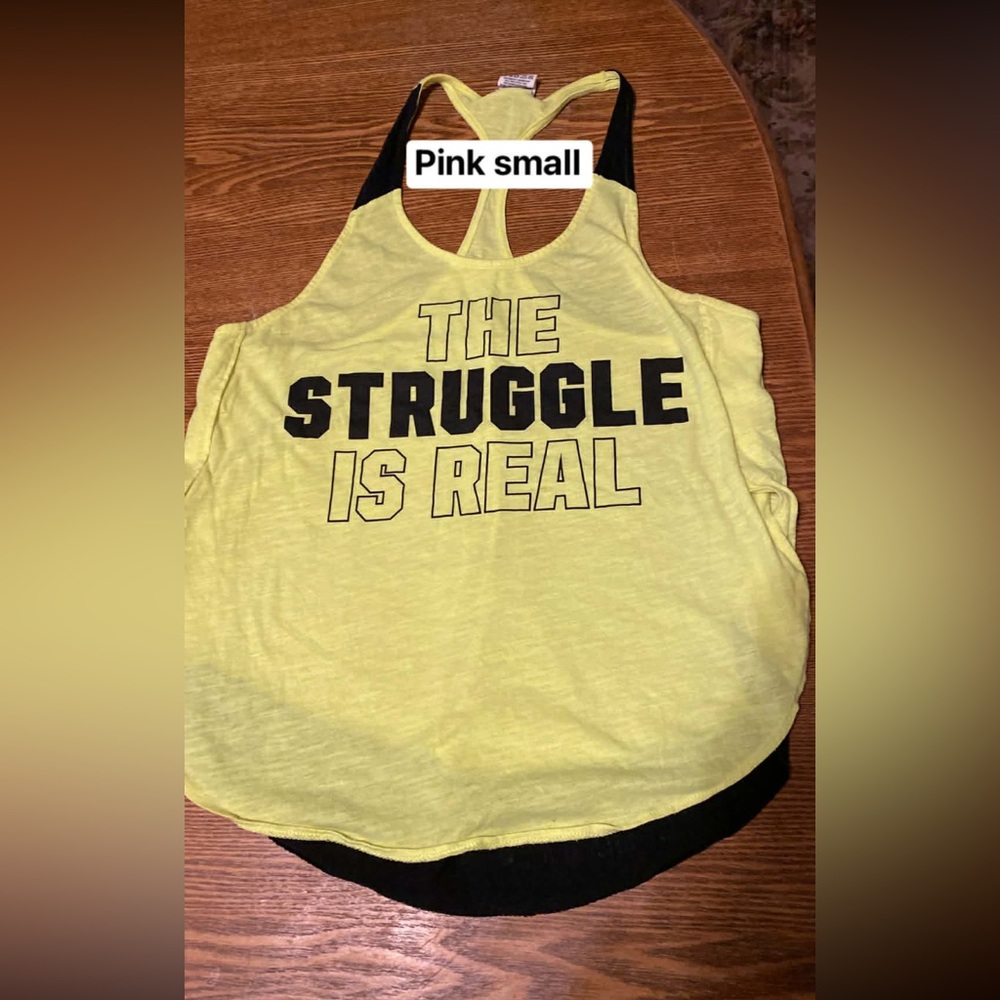 PINK Victoria's Secret Yellow Tank Top with Black Text
